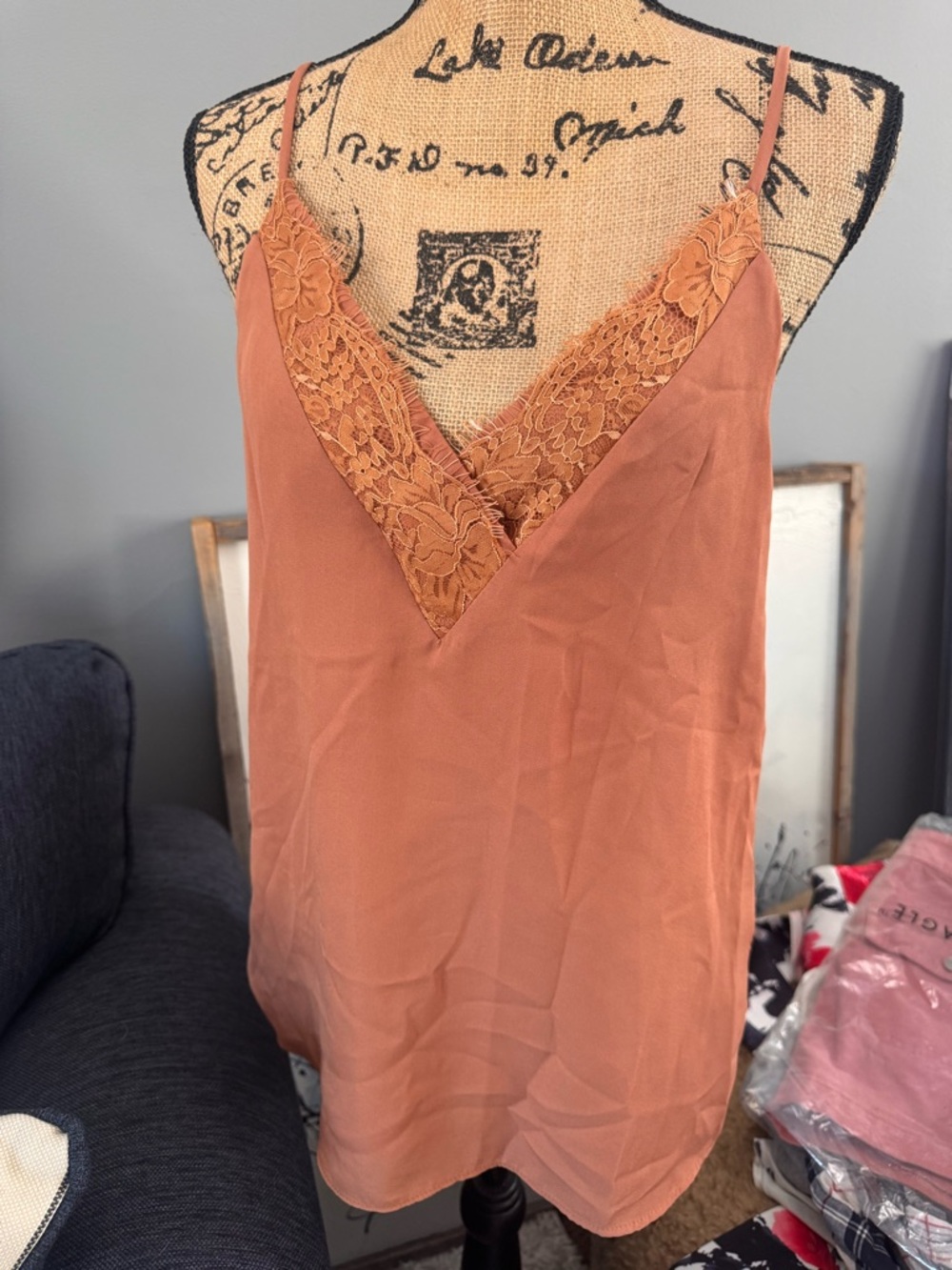 Lace Trim Rust Camisole Tank - Women's V-Neck